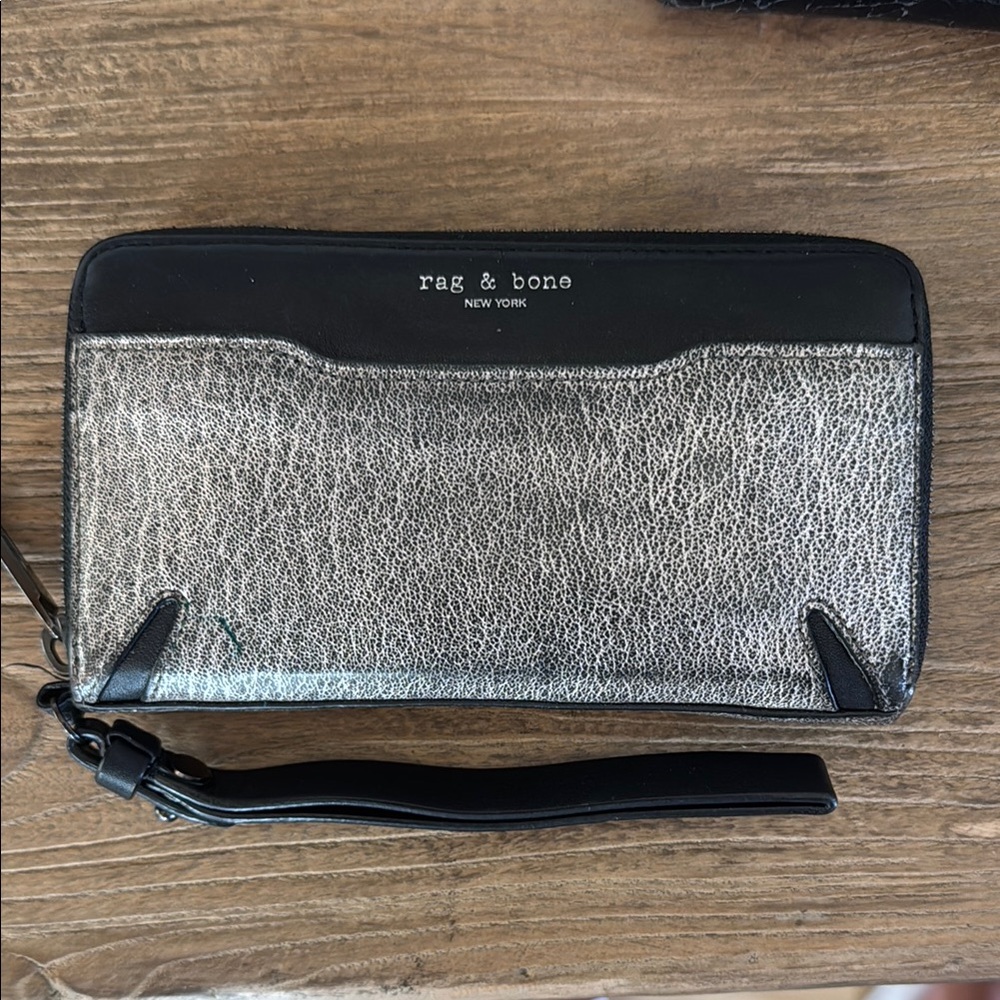 Rag & Bone Metallic Silver and Black Wristlet